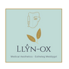Logo for Llyn-Ox Medical Aesthetics with a face, syringe, and leaves on a light blue background.